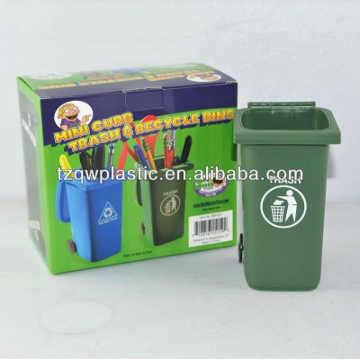 Mini Desk Plastic Wheelie Bin,Pen Holder,desk tidy-Green