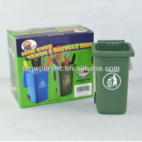 Mini Desk Plastic Wheelie Bin,Pen Holder,desk tidy-Green