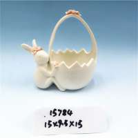 Delicate ceramic hanging  storage basket with rabbit decorations