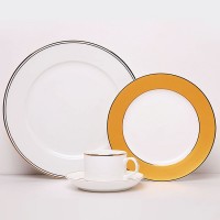 Royal style restaurant wedding custom color glazed gold rim plates bowl cup and saucer ceramic dinner set